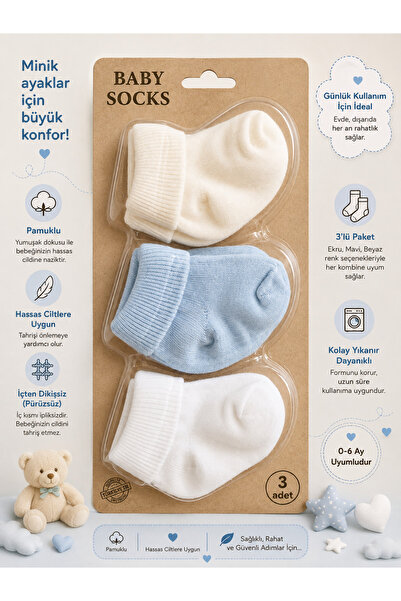 baby socks 3 Çift Özel Ambalajlı Pamuklu Kız Erkek Oyuncak ve Yenidoğan Bebek...