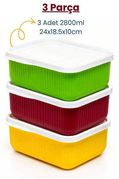 TrioFresh 3'lü Saklama Kabı Seti (3 x 2800 ML - Toplam 8.4 Litre) | Mutfak & Buzdolabı Düzenleyici Erzak Saklama Kabı