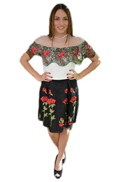 OEM Top elegant cu design de volan din dantela brodata, alb-rosu