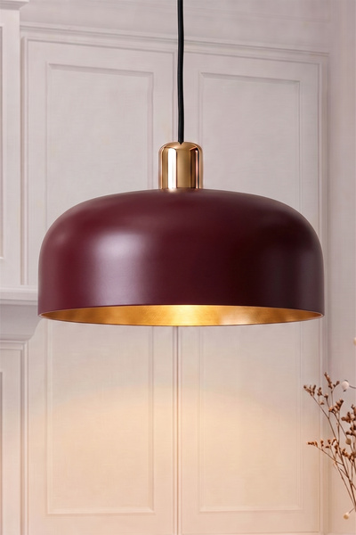 Marrien Marella Modern Gold Detaylı Bordo Gold Metal Sarkıt (30 cm) Yemek Mas...
