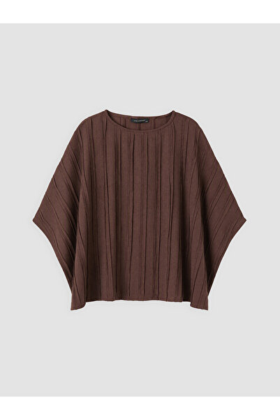 LC Waikiki Kahverengi Bisiklet Yaka Çizgili Oversize Bluz