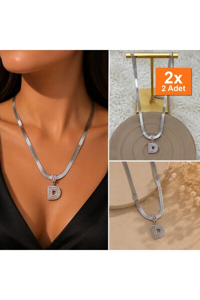 Bozhi Zircon Stone D Letter End Snake Chain Silver Color Necklace Steel Stylish