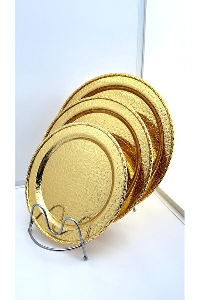 ALMASA Gold Round Serving Tray Set - 3 Piece