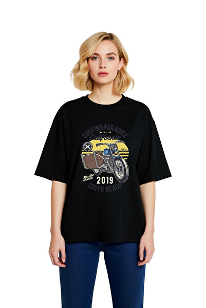 PayBuy Women's Oversize T-Shirt Motorcycle Surf Design Printed Relaxed Fit Ca...
