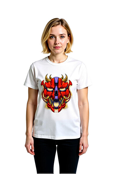 PayBuy Tricou cu imprimeu grafic pentru femei, cu design cu mască de demon, c...