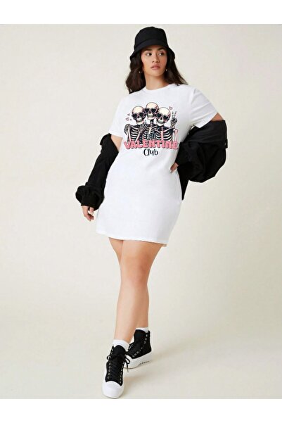 classy moda Μπλουζάκι Oversize Extra Long με στάμπα Hearted Skeleton