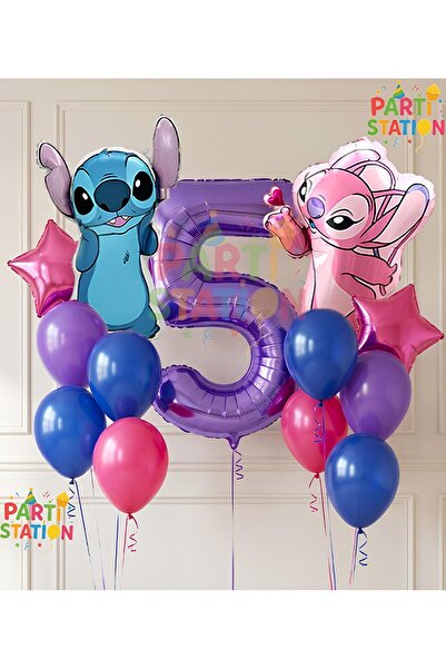 Parti Station مجموعة بالونات ليلو ستيتش وبالونات الملاك، 5 سنوات، 13 قطعة، با...
