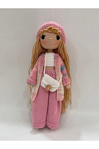 TOIVOS El Yapımı Amigurumi Örgü Bebek 28 cm Renkli Hırkalı Uzun Saçlı Tığ İşi...