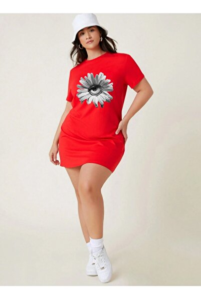 classy moda Μπλουζάκι Oversize Extra Long Tunik με σχέδιο μαργαρίτας και μοτί...