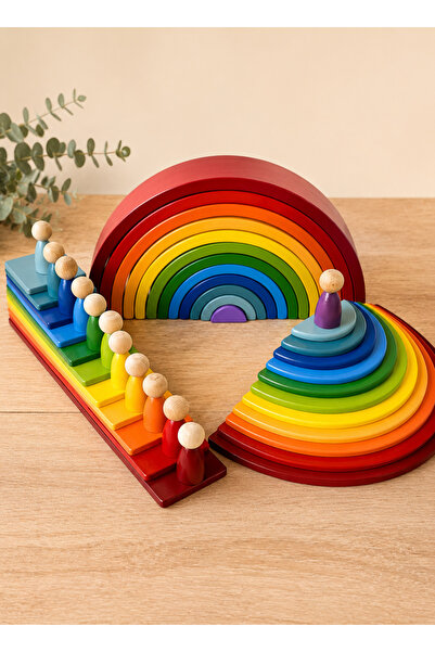 tiny wood Montessori Waldorf Ahşap Gökkuşağı Mega Oyun Seti 4 Parça