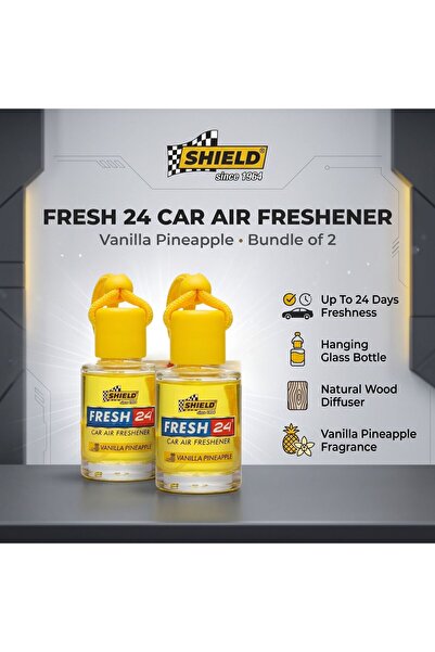 SHIELD Fresh 24 Vanilla Pineapple Car Air Freshener Liquid Hanger Premium Gla...