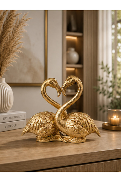 Modern Dekoratif İkili Flamingo Biblo – Kalp Formlu Ev Aksesuarı