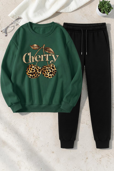 uyguntarz Unisex Leopard Patterned Cherry Design Printed Crew Neck Sweatshirt...