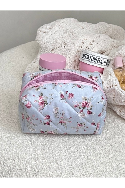 Lulishop Blue Vintage Floral Quilted Small Makeup Bag – Multi-Purpose Travel ...