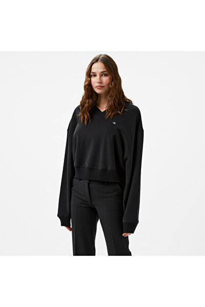 Calvin Klein Kadın Marka Logolu Uzun Kollu Rahat Siyah Sweatshirt J20J224651-BEH