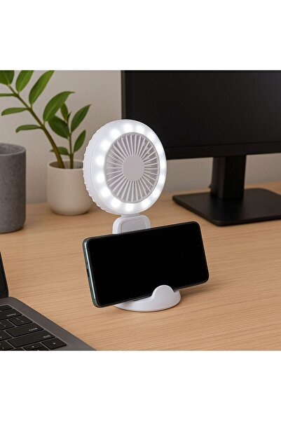 Zâna Casei Mini ventilator alb reutilizabil cu LED USB și bază de 21 cm