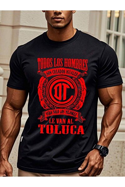 2BIR Men's Printed Crew Neck T-Shirt, Black Toluca Graphic Print Simple Casua...