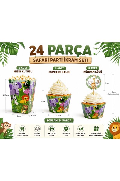 BKMC PARTY Safari Parti Seti 24 Parça – 8 Cupcake Kalıbı, 8 Safari Kürdan Süs...