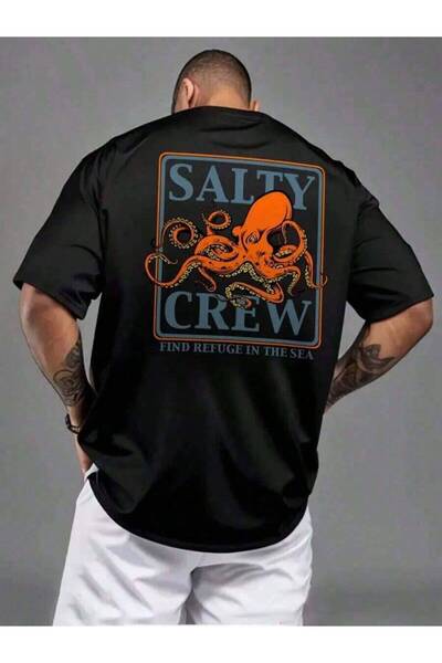 9JY تي شيرت رجالي بطبعة الأخطبوط من "Salty Crew" - قميص أحمر كاجوال بأكمام قص...