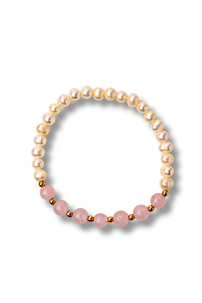 craftmystic Bratara Cuart Roz si Perle Naturale - Iubire Blanda, Feminitate s...