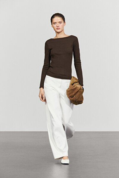 Massimo Dutti Uzun kollu kayık yaka t-shirt
