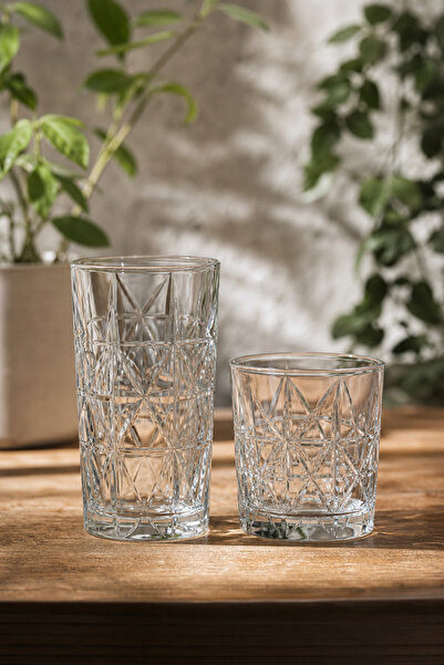 Elta Collection 12 Parça Kristal Görünümlü Su Takımı – 6 Uzun 6 Kısa Bardak S...