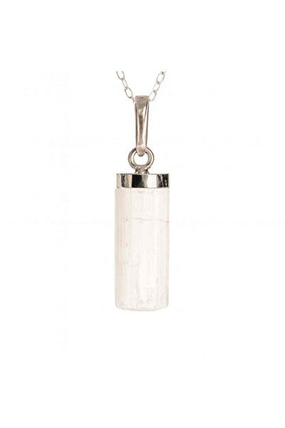 craftmystic Colier Argint 925 cu Selenit Brut - Lumina Purificarii si Clarita...