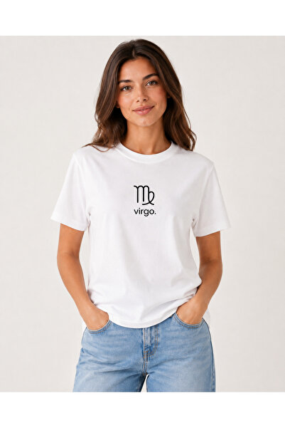 İDEAL REKLAM Virgo Zodiac Sign T-Shirt Virgo Symbol Printed White Short Sleev...
