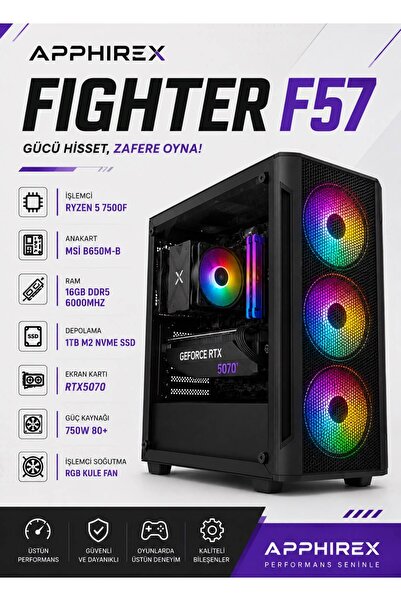 Apphirex FIGHTER F57 Ryzen 5 7500F 16GB DDR5 Ram 1TB M.2 SSD RTX5070 12GB Oyu...