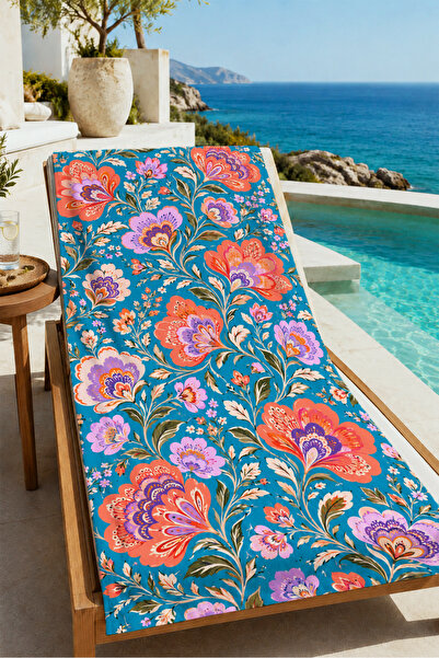 Evmila Πετσέτα θαλάσσης 70x150 με μοτίβο Bohemian Navy Blue Orange Floral - Π...