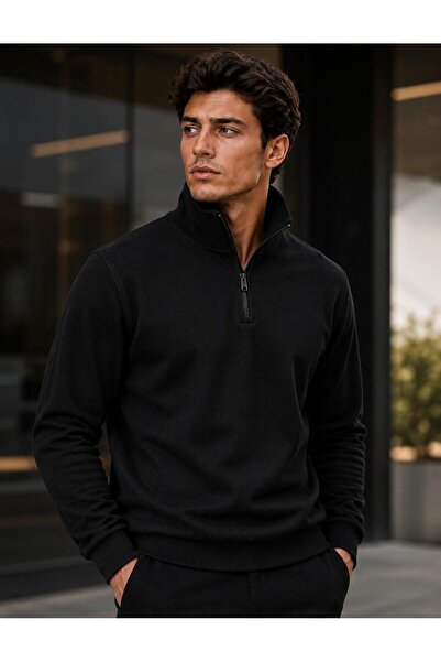 EMMODA Men's Stand Collar Half Zipper Long Sleeve Sweatshirt