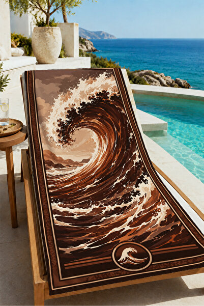 Evmila Dramatic Sepia Ocean Wave Vintage Patterned 70X150 Beach Towel - Cotto...
