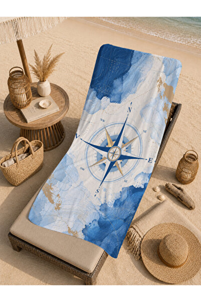 Evmila Vintage Compass and Watercolor Nautical Map Pattern 70X150 Beach Towel...