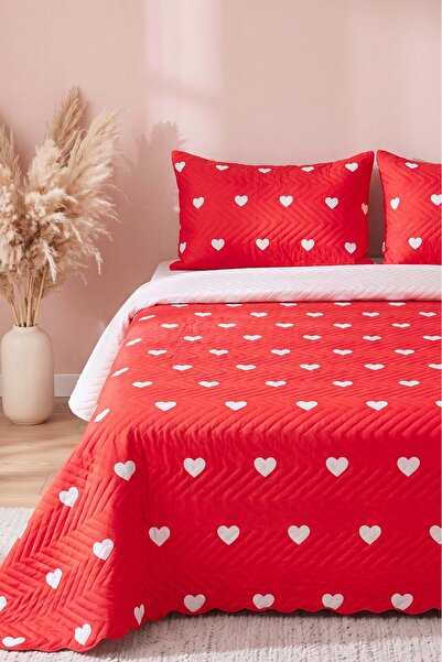 Rivaİstanbul Amora Deep Red Double Quilted Pique & Multi-Purpose Bedspread - ...