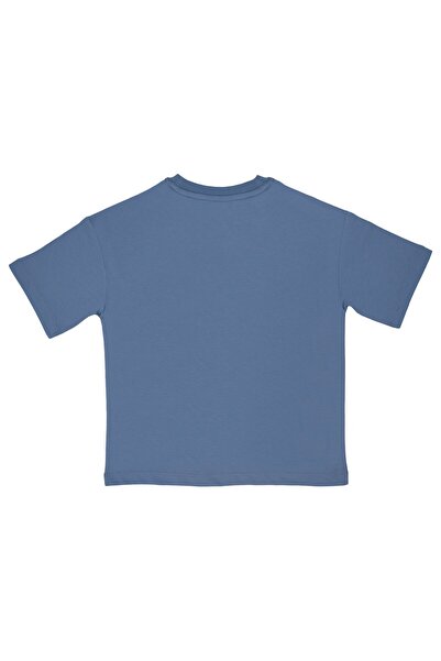 OrganicKid Bon Voyage Erkek Çocuk Koyu Mavi Oversize T-shirt