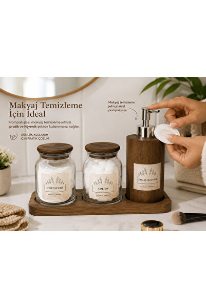 Durina Living Wooden Bathroom Organizer Set Glass Cotton Swab Holder Ear Swab...