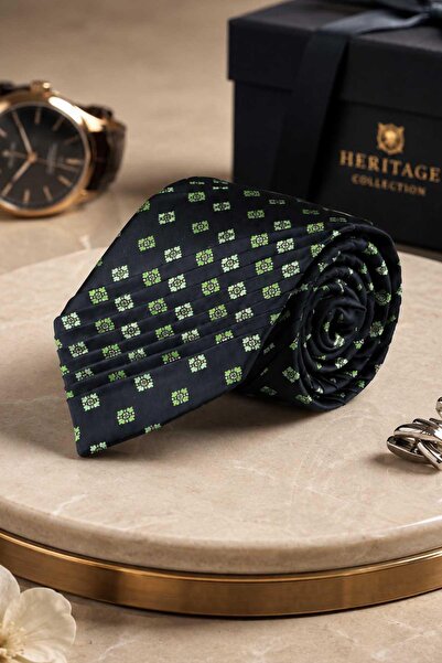 Kravatkolik Black Small Pattern Italian Silk Pleated Tie Est228