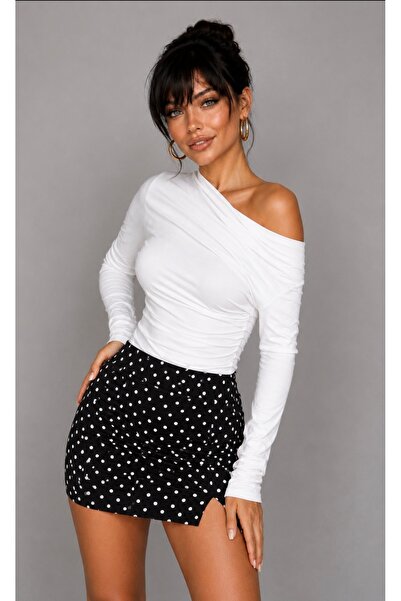 Be Best Women's White Boat Neck Gathered Blouse Be491