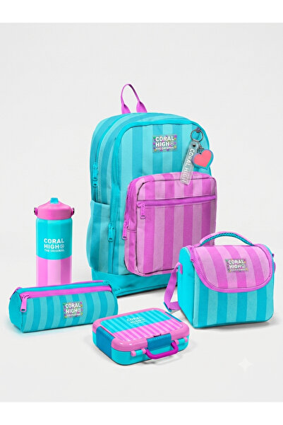 Coral High Full school set: backpack + insulated lunch bag + pencil case + st...
