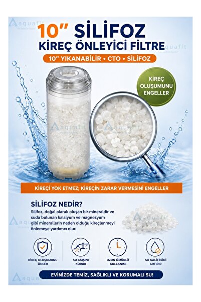 aquafit Bina Daire Girişi Su Arıtma 3'lü Yedek Filtre Seti 10 İnç – Yıkanabilir Blok Karbon ve Silifoz Kireç Önleyici Filtre