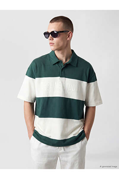 LC Waikiki Vizyon New Season Green Polo Collar Color Blocked Men's T-Shirt