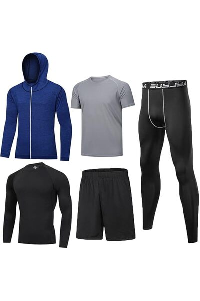 GENERAL BUYJYA 5Pcs Men's Compression Pants Shirt Top Long Sleeve Jacket Athl...