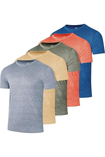 Real Essentials 5 Pack: Men’s Short Sleeve Dry Fit Active Crew Neck T Shirt -...