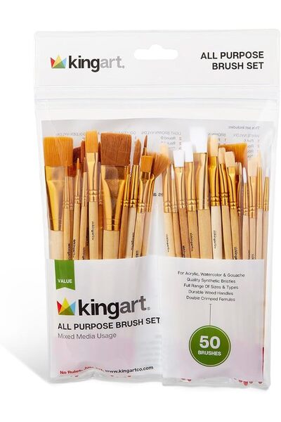 Kingart Mixed Media Brushes, Set of 50, Assorted Sizes, Good for All Projects