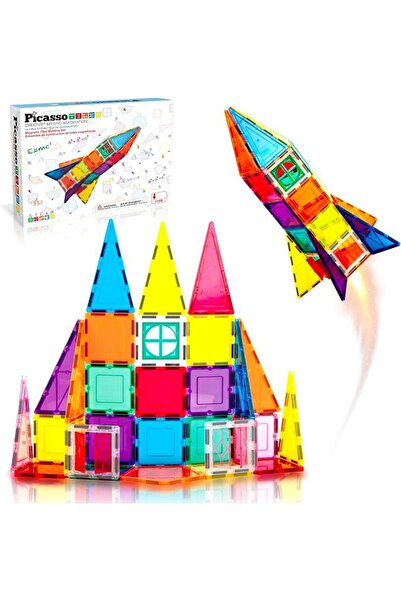 PicassoTiles مجموعة مكعبات بناء مغناطيسية من 16 قطعة، أشكال هندسية، بلاط مغنا...