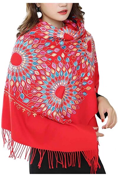 Urban CoCo Women's Embroidered Oversize Tassel Shawl Scarf