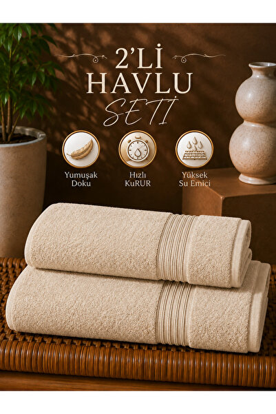 2’li Banyo Havlu Seti 70x140 + 50x90 Yumuşak Dokulu Yüksek Emici Banyo ve El Yüz Havlusu Takımı