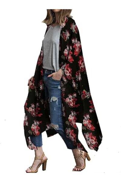 GENERAL CASURESS Women's Sheer Chiffon Blouse Tops Kimono Cardigan Floral Loo...
