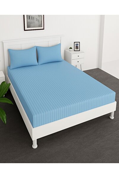 MAXQON ® Deep Fitted Bed Sheet with Pillow Covers, Color Sky blue
