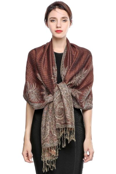 GENERAL Pashmina Scarf for Women Warm Wrap Feel Shawl Paisley Hijab in Rich C...